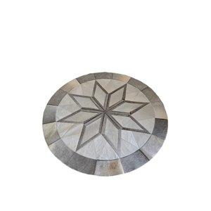 Tapete de Couro Natural Mandala Cinza Branco 1,60 M de Diametro,
