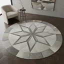 Ver imagem 1 de Tapete de Couro Natural Mandala Cinza Branco 1,60 M de Diametro,