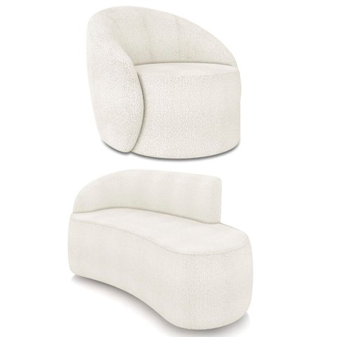 Sofá 2 Lugares 140cm Wendi e Poltrona Steve Boucle Off White I01 - Mpozenato
