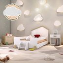 Ver imagem 1 de Cama de Criança Infantil Montessoriana com Escadinha Solteiro Ayla Branca e Natural Acompanha Luminá
