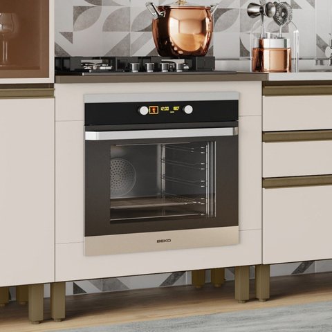 Balcão Forno de Embutir com Tampo Cooktop 100% MDF Aurora Espresso Móveis Bege/Duna/Cristal