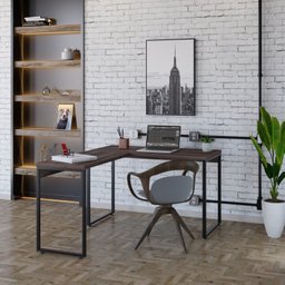Escrivaninha Mesa Escritório em L Estilo Kuadra 120cm Industrial Nogal - 1 Escrivaninha Mesa Escritório em L Estilo Kuadra 120cm Industrial Nogal - 1