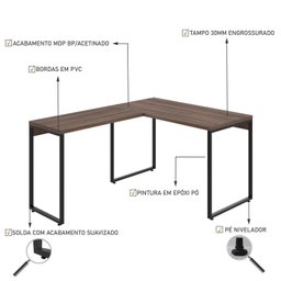 Escrivaninha Mesa Escritório em L Estilo Industrial 120x150cm Kuadra - 5