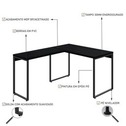 Escrivaninha Mesa Escritório em L Estilo Industrial 120x150cm Kuadra - 5 Escrivaninha Mesa Escritório em L Estilo Industrial 120x150cm Kuadra - 5