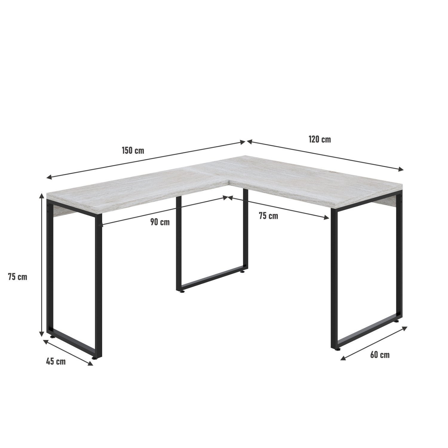 Mesa de Escritório em L Estilo Industrial 120x150cm Kuadra - 3