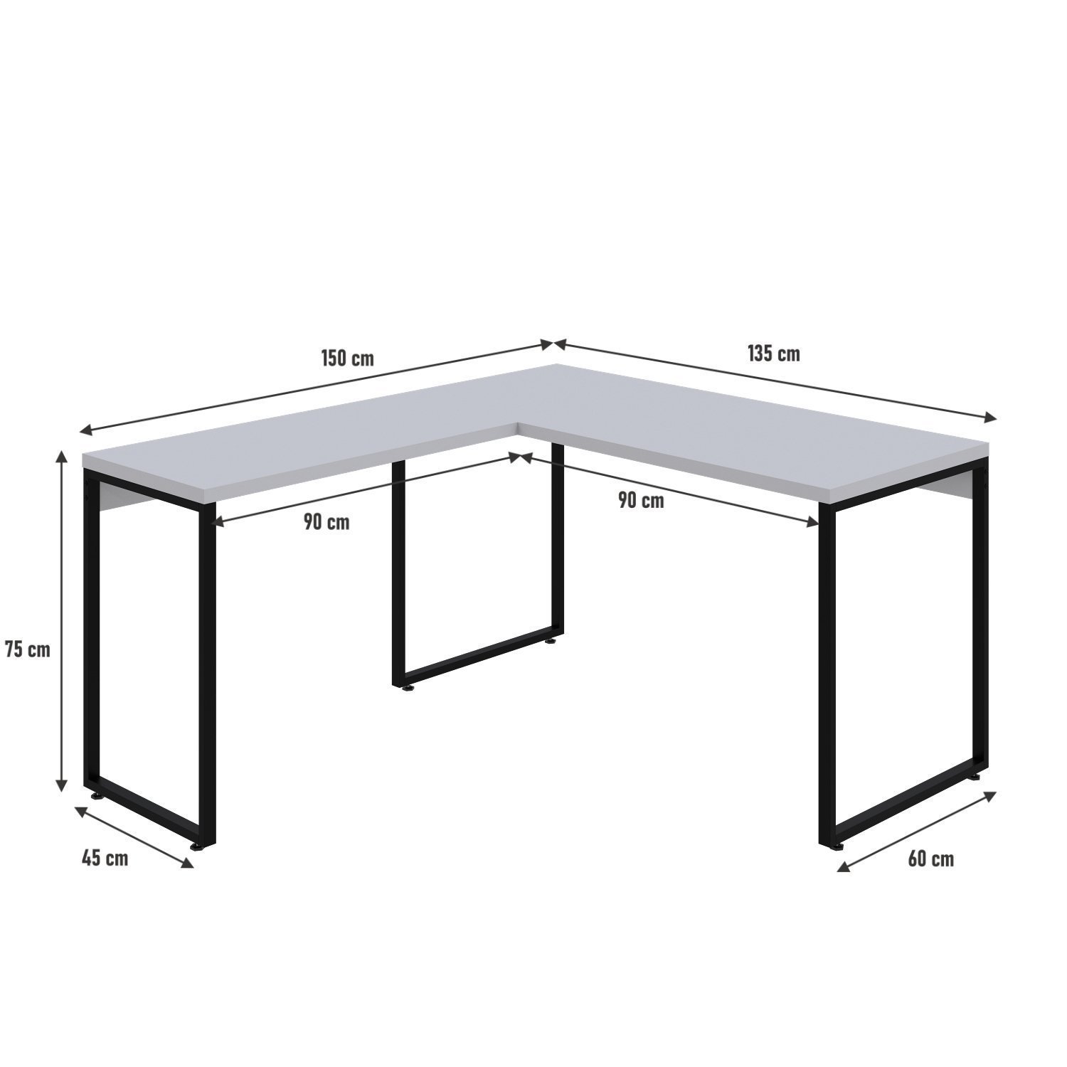 Mesa de Escritório em L Estilo Industrial 135x150cm Kuadra - 3