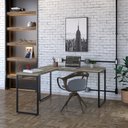 Ver imagem 1 de Escrivaninha Mesa Escritório em L Estilo Kuadra 135cm Industrial Carvalho Marrom