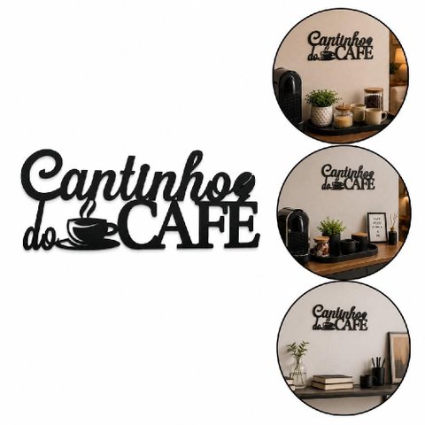 Letreiro Cantinho do Cafe Placa Quadro Vintage Parede Decorativo 26cm em MDF Cozinha Sala Escritorio