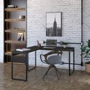 Ver imagem 1 de Escrivaninha Mesa Escritório em L Estilo Kuadra 135cm Industrial Carvalho Dark Marrom