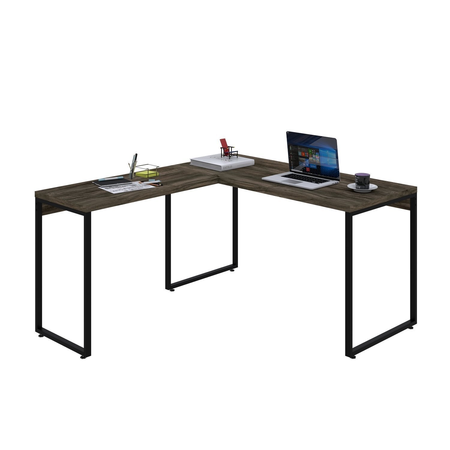 Mesa de Escritório em L Estilo Industrial 135x150cm Kuadra - 4