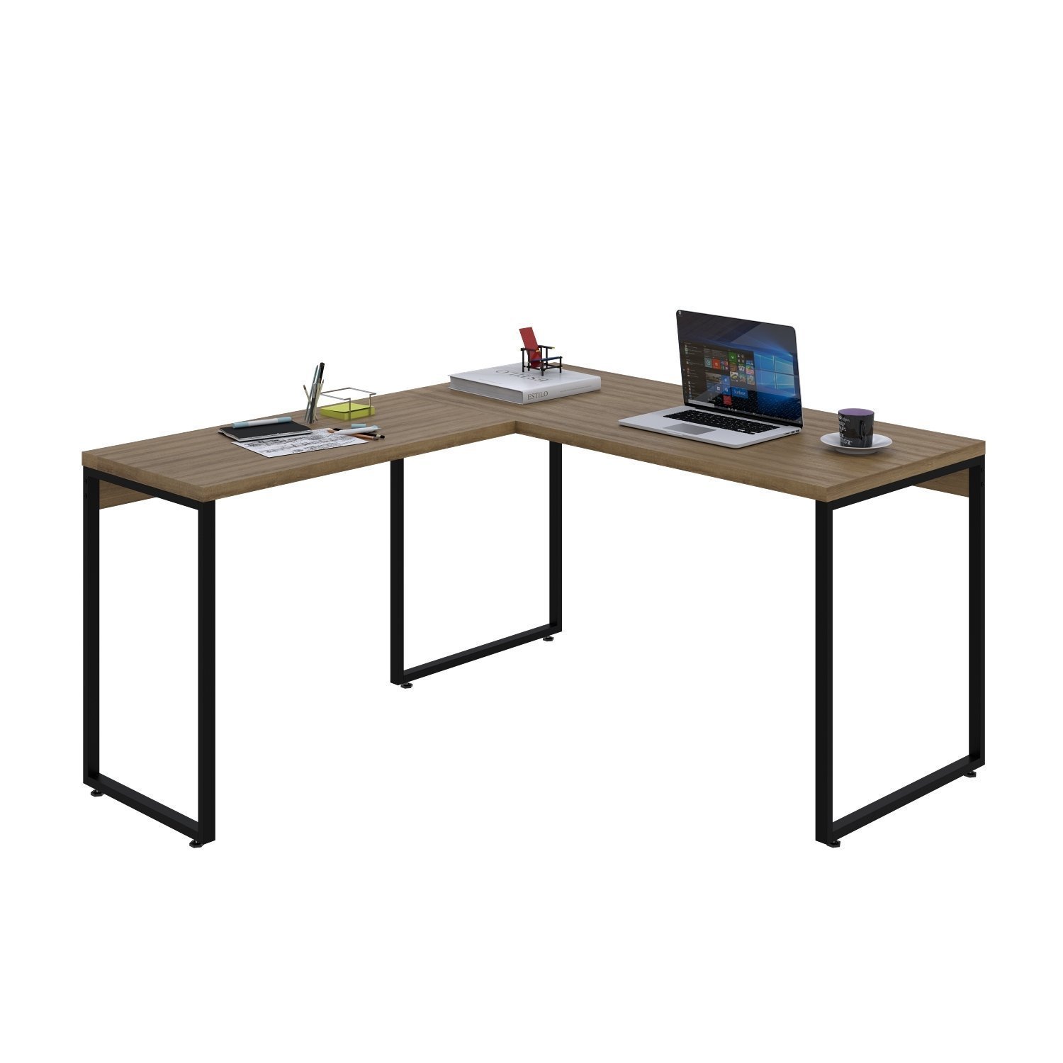 Mesa de Escritório em L Estilo Industrial 135x150cm Kuadra - 4