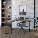 Ver imagem 1 de Escrivaninha Mesa Escritório em L Estilo Kuadra 135cm Industrial Lâmina Mel Marrom