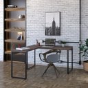 Ver imagem 1 de Escrivaninha Mesa Escritório em L Estilo Kuadra 135cm Industrial Nogal Marrom