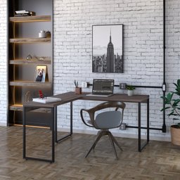 Escrivaninha Mesa Escritório em L Estilo Kuadra 135cm Industrial Nogal - 1