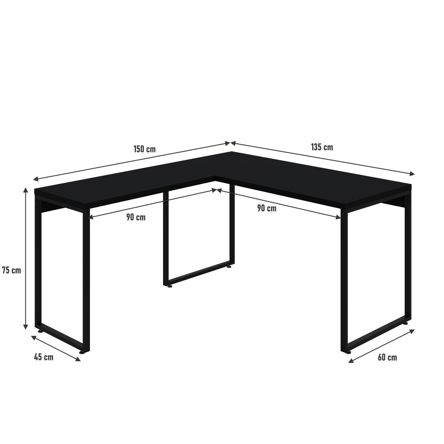 Mesa de Escritório em L Estilo Industrial 135x150cm Kuadra - 3