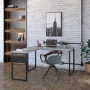 Ver imagem 1 de Escrivaninha Mesa Escritório em L Estilo Kuadra 135cm Industrial Snow Bege