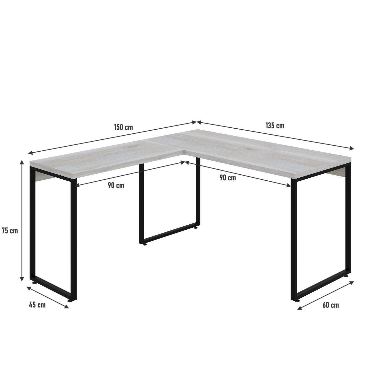 Mesa de Escritório em L Estilo Industrial 135x150cm Kuadra - 3