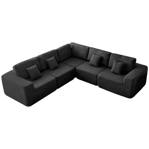 Kit Sofá Modular 5 Lugares Moderno Curvo Orgânico Adapt Linho