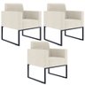 Kit 3 Poltronas Decorativas Sala e Recepção Base Fixa Metal Helô L02 Linho Champanhe - Lyam - 1