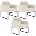 Ver imagem 1 de Kit 3 Poltronas Decorativas Sala e Recepção Base Fixa Metal Helô L02 Linho Champanhe - Lyam