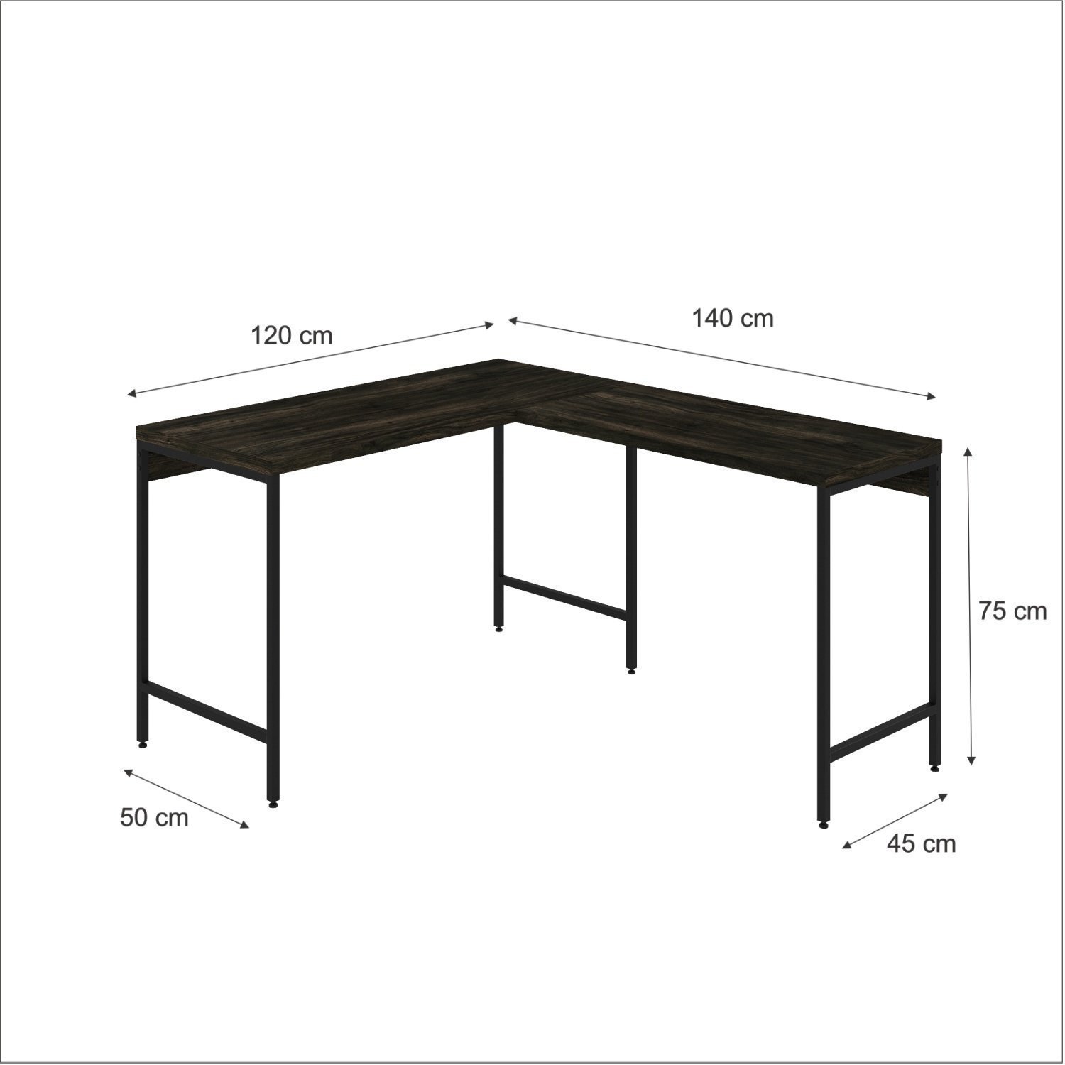 Mesa de Escritório em L Estilo Industrial 120x140cm Active - 3