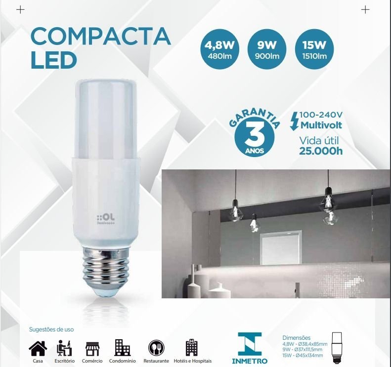 Kit 9 Lâmpadas Compacta Led 4,8W 6500K - OL - 2