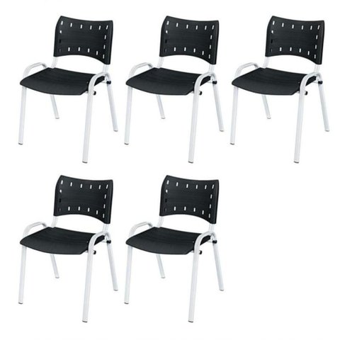 Cadeira Iso Base Branco Escola, Escritório Preto Kit 5 Un