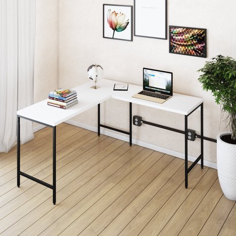 Escrivaninha Mesa Escritório em L Estilo Active 135cm Industrial Yescasa Branco