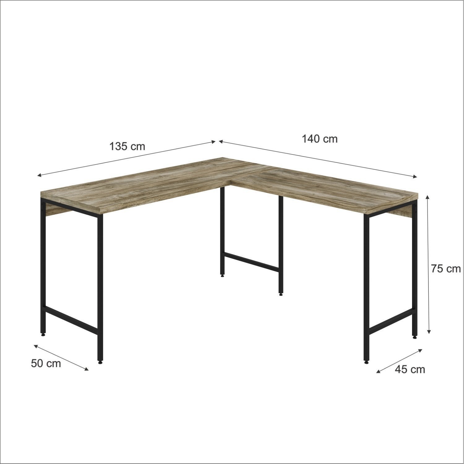 Mesa de Escritório em L Estilo Industrial 135x140cm Active - 3