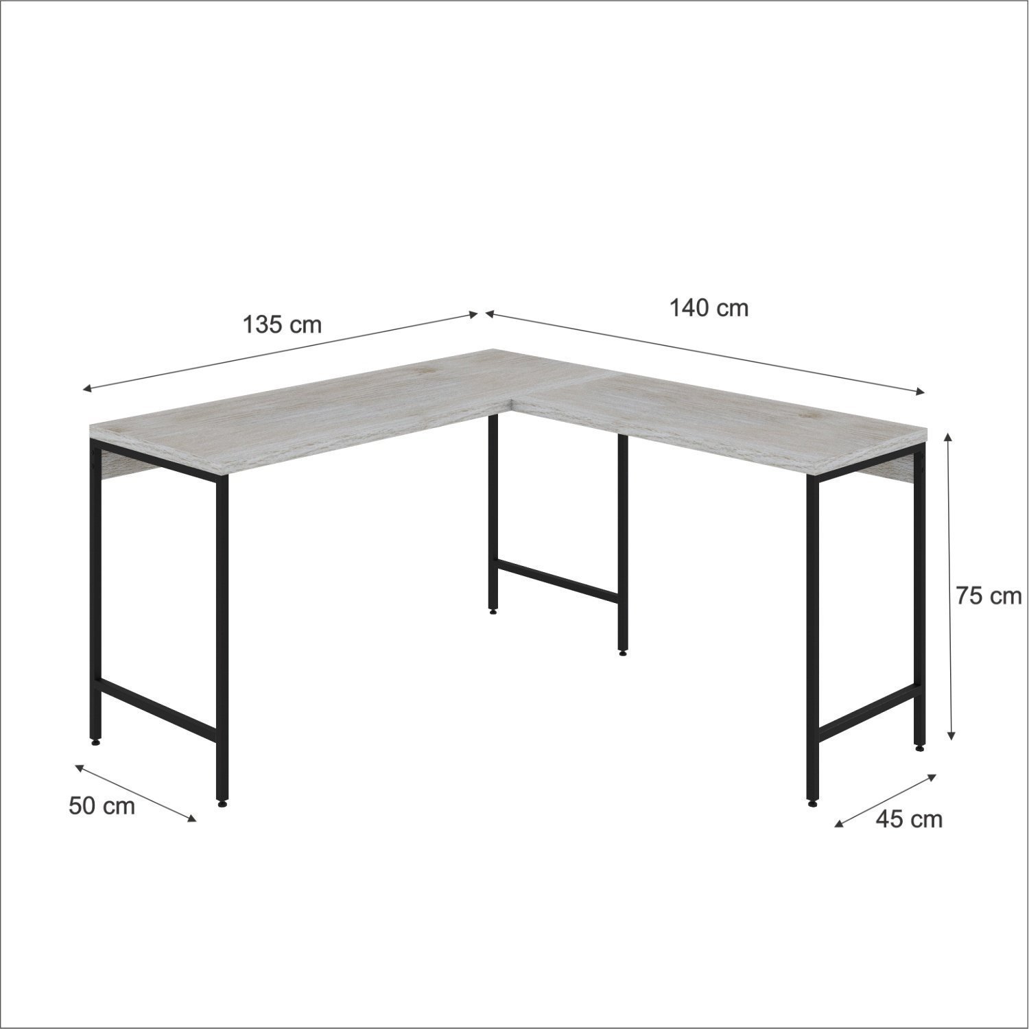 Mesa de Escritório em L Estilo Industrial 135x140cm Active - 3