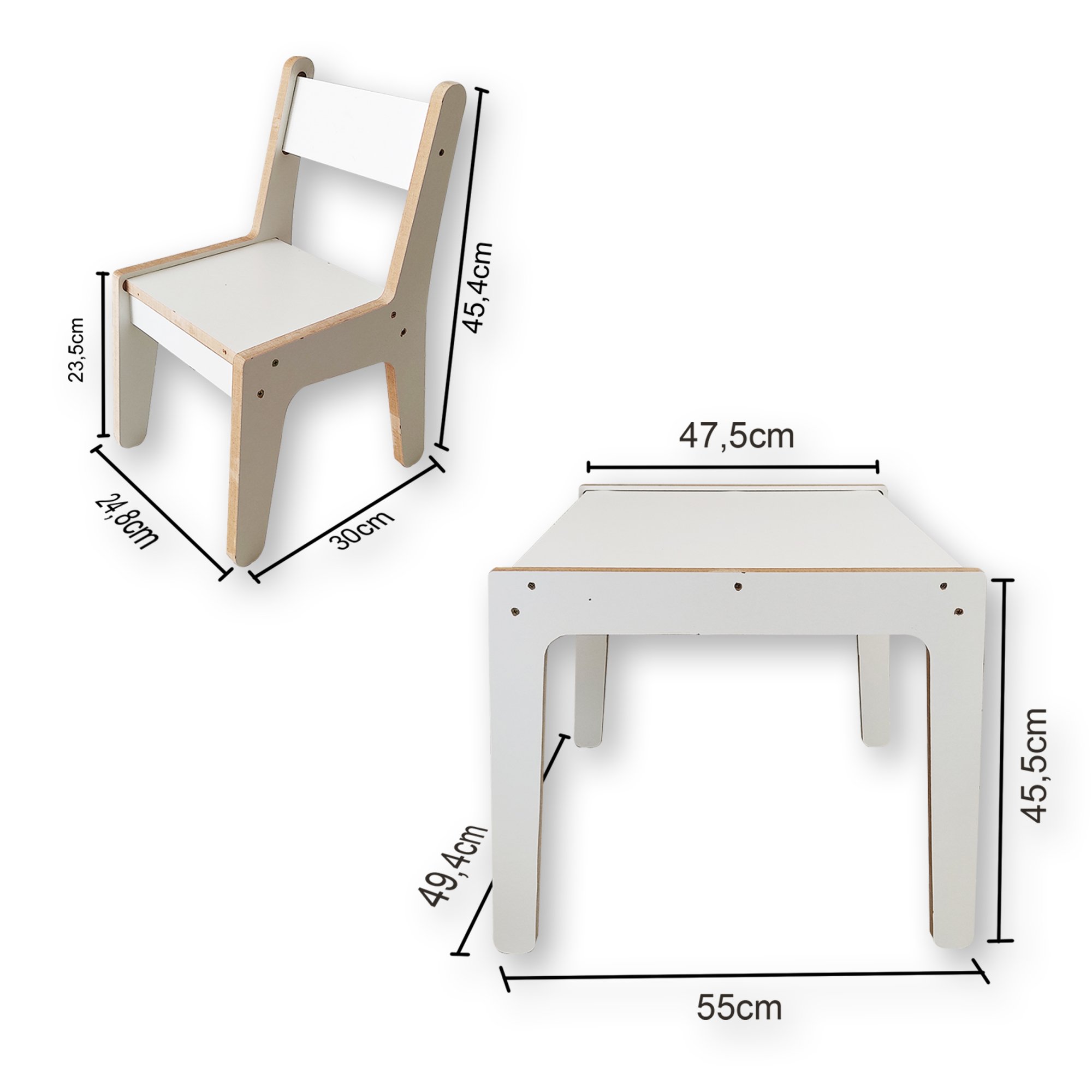 Mesa e 2 Cadeira Infantil em Mdf Tx Branco 15mm C/ Caixa - 4