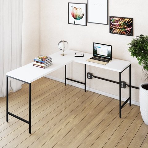 Escrivaninha Mesa Escritório em L Estilo Active 150cm Industrial Yescasa Branco