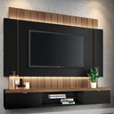 Ver imagem 1 de Painel para TV 55 pol Ripado com Bancada Suspensa Luzzi B01 Preto Castanho - Lyam Decor