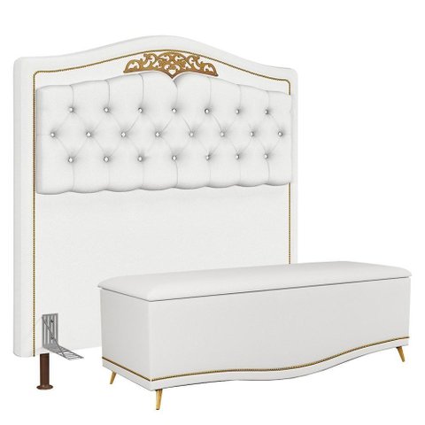 Cabeceira Casal King 195cm com Calçadeira Baú J02 Branco