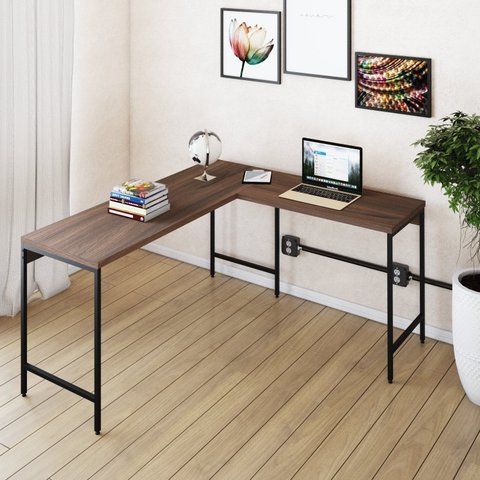 Escrivaninha Mesa Escritório em L Estilo Active 150cm Industrial Yescasa Marrom