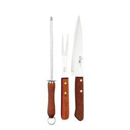 Kit Churrasco Faca Garfo Chaira Inox Churrasqueiro Prof 3Pçs - 2 Kit Churrasco Faca Garfo Chaira Inox Churrasqueiro Prof 3Pçs - 2