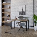 Ver imagem 1 de Escrivaninha Mesa Escritório em L Estilo Kuadra 120cm Industrial Lâmina Mel Marrom