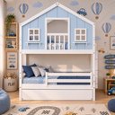 Ver imagem 1 de Treliche Casinha Dos Sonhos com Varanda e Grade Proteção Madeira Maciça Branco | Azul Housin