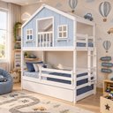 Ver imagem 2 de Treliche Casinha Dos Sonhos com Varanda e Grade Proteção Madeira Maciça Branco | Azul Housin
