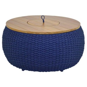 Mesa de Centro Corda Naval Tampo Madeira com Champanheira - Azul