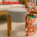 Ver imagem 3 de Puff Banqueta Redondo Zoe Linho Bege Decorativo Base de Madeira - Arkell