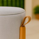 Ver imagem 5 de Puff Banqueta Redondo Zoe Linho Bege Decorativo Base de Madeira - Arkell