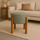 Ver imagem 1 de Puff Banqueta Redondo Zoe Linho Bege Decorativo Base de Madeira - Arkell