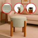 Ver imagem 4 de Puff Banqueta Redondo Zoe Linho Bege Decorativo Base de Madeira - Arkell