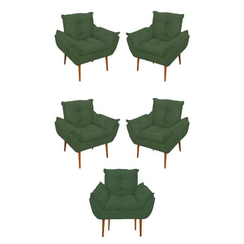 Kit 05 Poltrona Opala Sofá Sala, Quarto, Escritório Suede Cor:verde