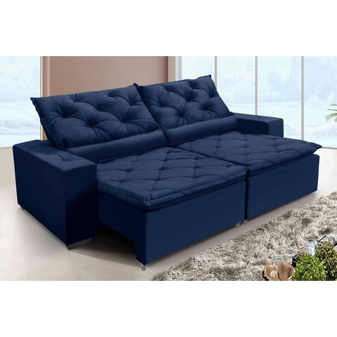 Sofá Monaco Retratil e Reclinavel 2,92 Mts Veludo Azul