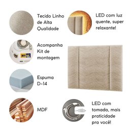 Cabeceira Estofada Iluminação Led Glow Cama Queen Size 160cm Linho Bege - 8