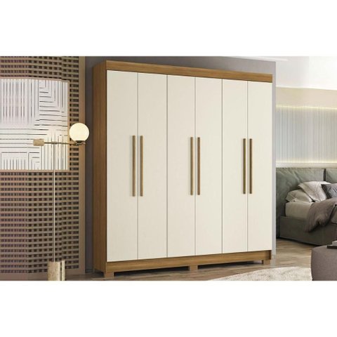 Guarda Roupa Casal 6PORTAS Pés Toledo 2 Gavetas MDP Cinamomo-Areia Santos Andirá 194.4cm