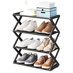 Sapateira Organizador Vintage Multiuso Estante 4 Prateleiras 8 Pares Sapatos Preto Quarto Lavanderia