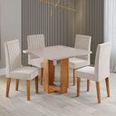 Ver imagem 1 de Conjunto Sala de Jantar 4 Lugares Quadrada Tampo de MDF Sophia Bege/Mel/Blonde
